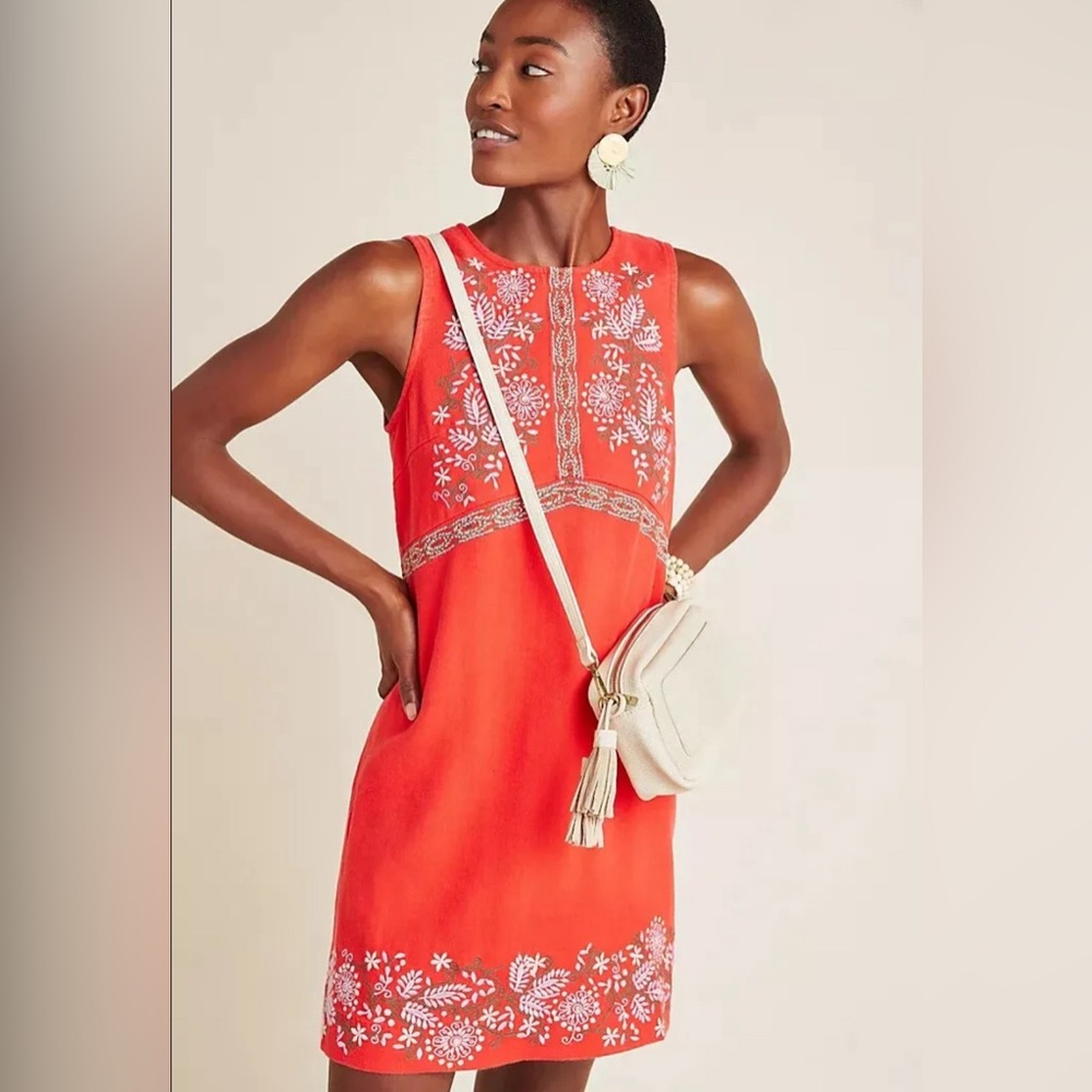 Anthropologie Aiko embroidered sleeveless sheath linen dress size 24W Plus Size